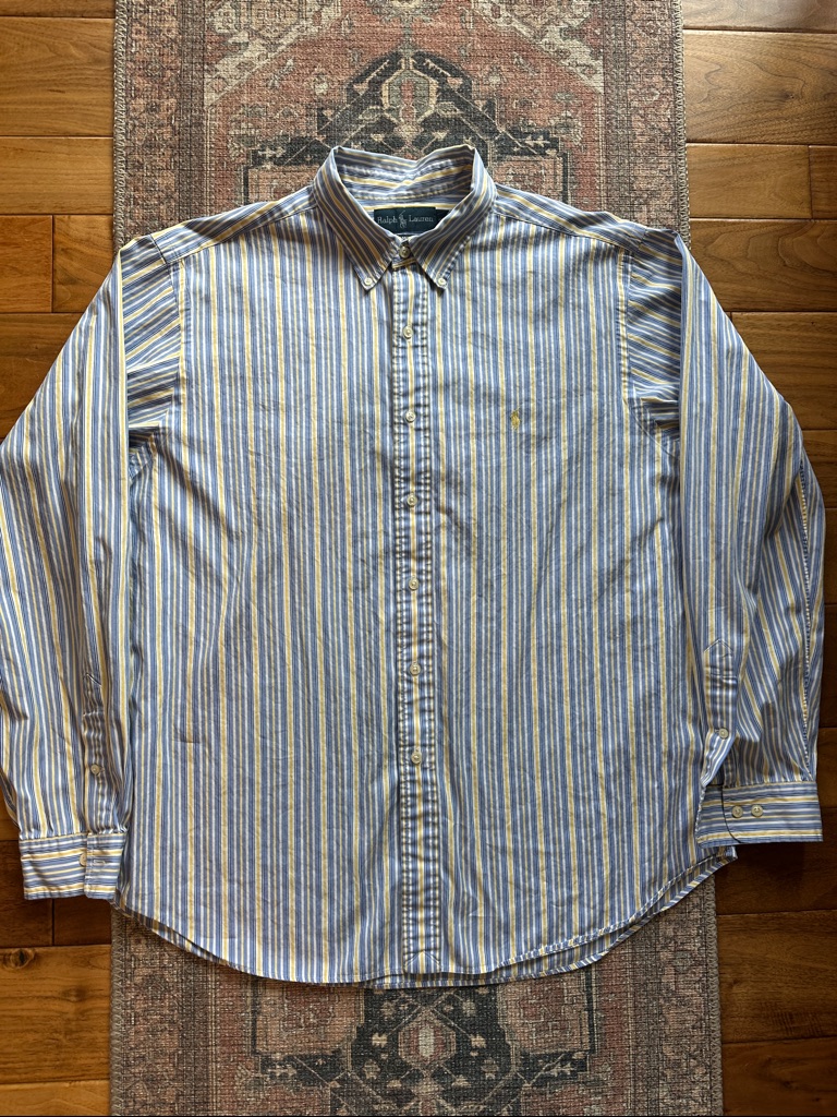 Ralph Lauren Blue And Yellow Striped Button Down Shirt